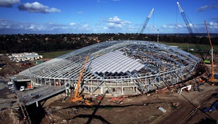 Dunc Grey Velodrome Under Construction with LYSAGHT® C purlins made from GALVASPAN® steel